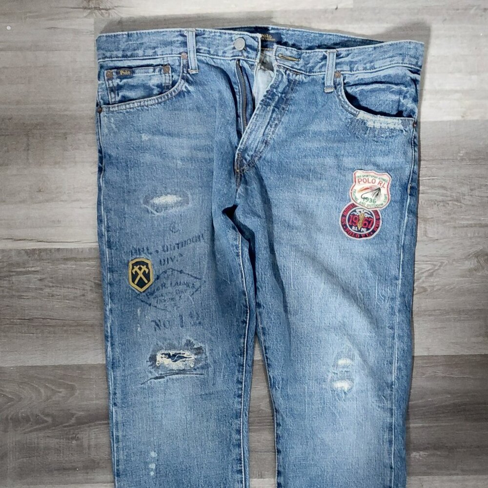 Polo Ralph Lauren Men's Classic Fit Distressed Patchwork Straight Vintage Jeans